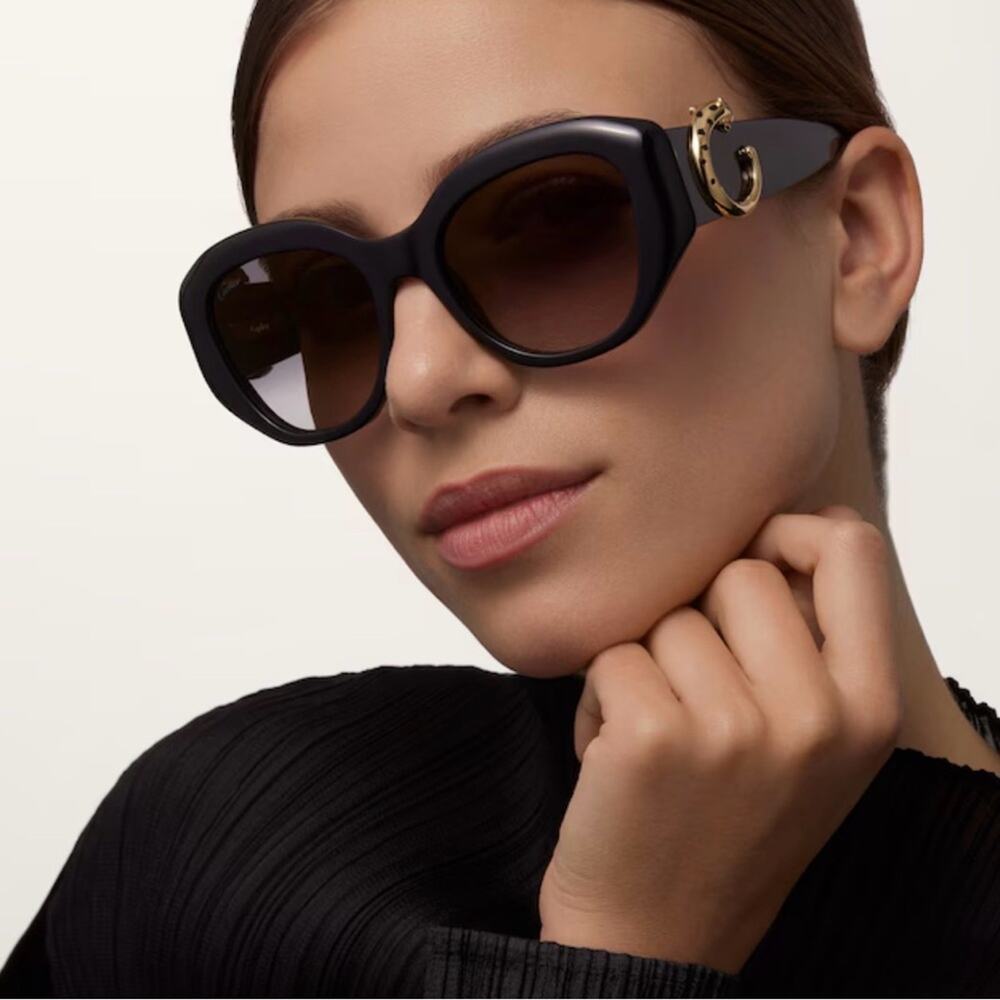 New! Cartier CT0502S 001 Panthere Chic Black Sunglasses, Authentic